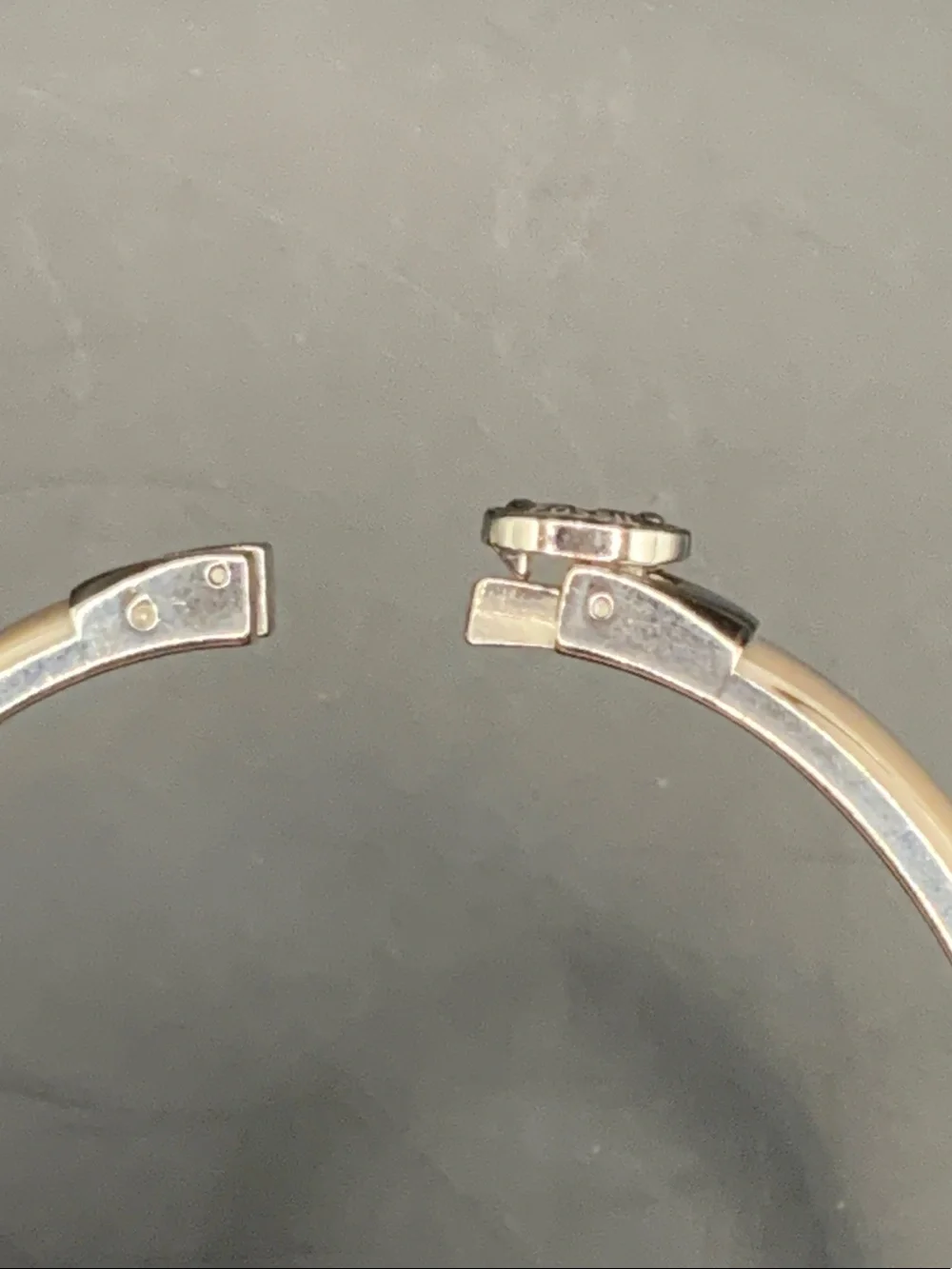Fossil Beige Enamel Hinged Bangle Bracelet with Silver Accent